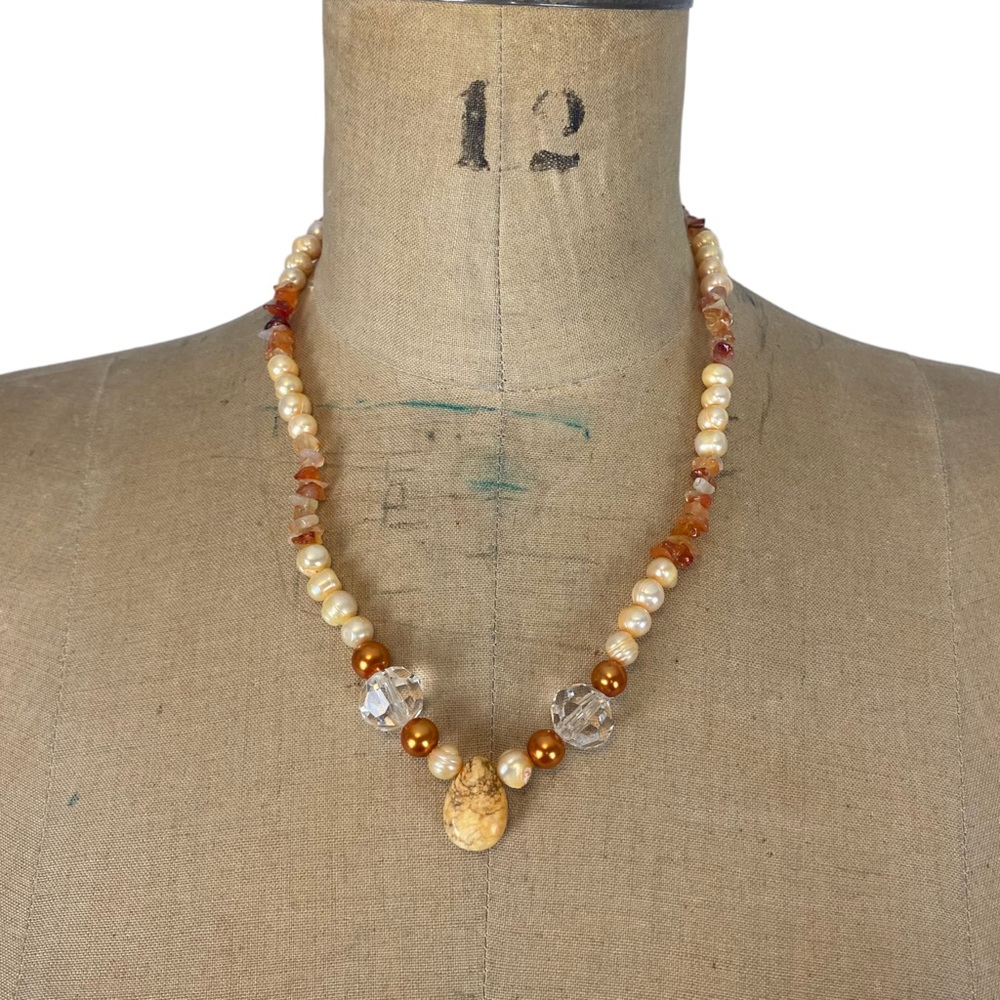 Vintage Pearl and Amber Beaded Necklace